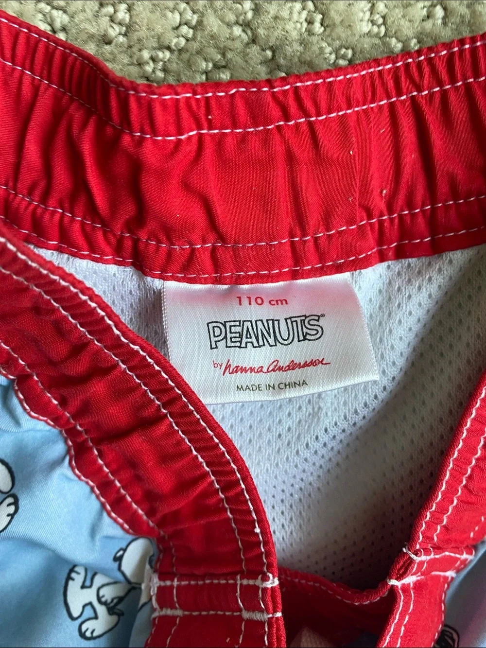 Hanna Andersson Peanuts Light Blue & Red Snoopy Swim Shorts